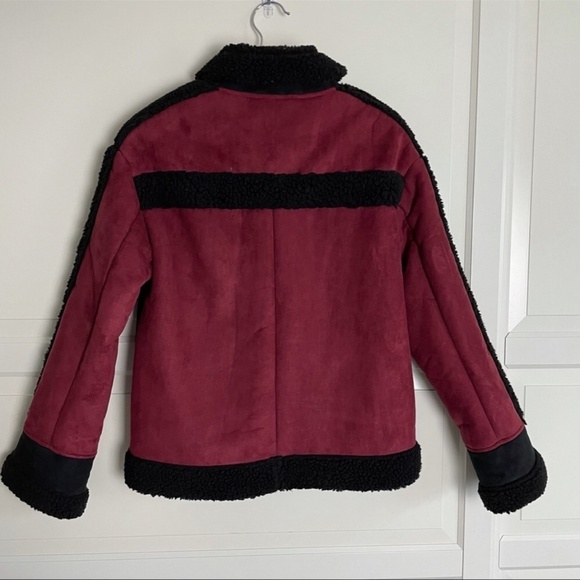 SJYP mustang jacket suede faux shearling bomber aviator coat red black - Picture 3 of 8